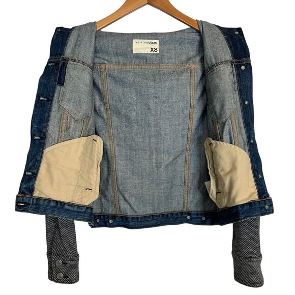 rag & bone Bradford Denim Jacket Knit Sleeve Hooded in Blue Denim Women's XS - Picture 6 of 10